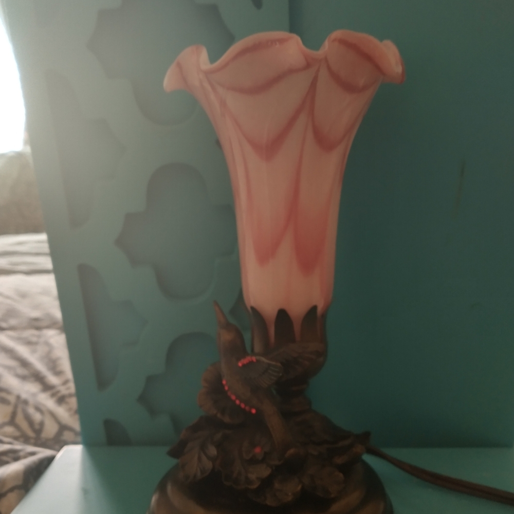 Vintage Glass Lamp with Hummingbird